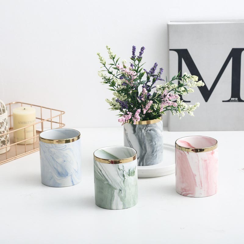 Flower pot ceramic vase Morandi modern simple creative flower arrangement green plant iron frame flower holder