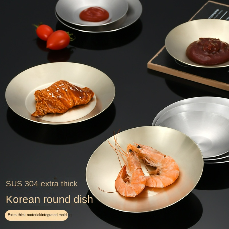 Stainless Steel 304 Sauce Dishes Korea Style Thick Food Plate Metal Seasoning Plate Hot Serving Round Tray