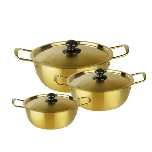 Professional Factory Double Handle Stainless Steel Cookware  Gold Silver Seafood Instant Noodles Soup Stock Pot