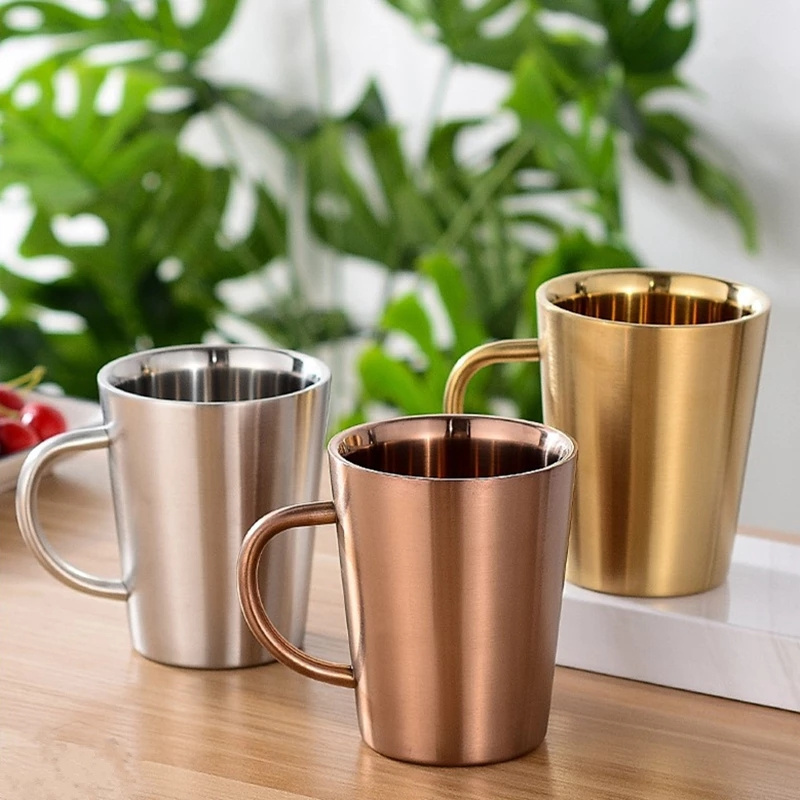 300ml Home Office Double Wall Cups With Handle Stainless Steel Insulated Tea Juice Coffee Drinking Mug