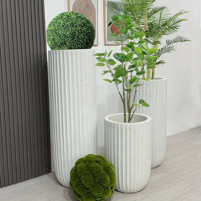 Nordic Simple Style Garden Concrete Planter Pot Floor Large Fiberglass Flower Pot For Indoor Or Outdoor Decoration