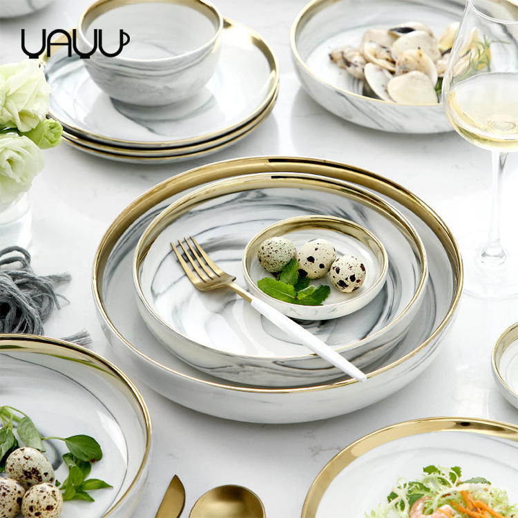 The latest design marble fancy royal gold dinnerware set / porcelain fine dinner set