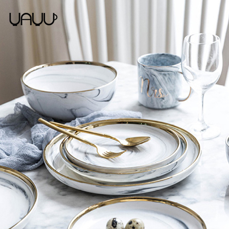 The latest design marble fancy royal gold dinnerware set / porcelain fine dinner set