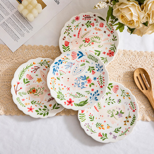 Easter gifts decorating plates dining Easter bunny plate printed flower rabbit pattern ceramic dished plates