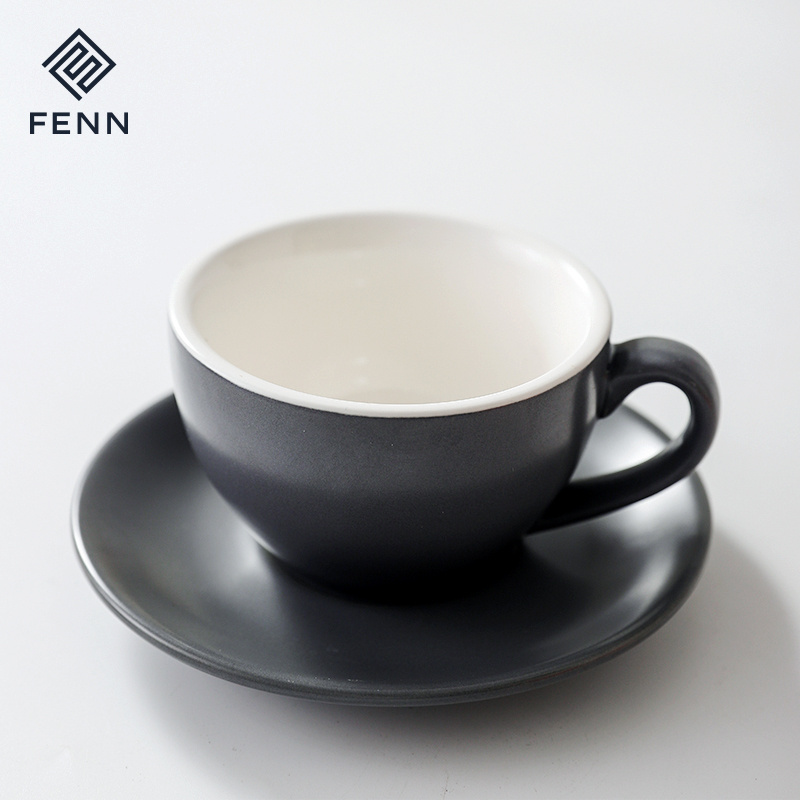 80/150/200/250/350ML Italian Ceramic Tea Cup and Saucers Customize Color Glazed Black Coffee Espresso Cup Set Porcelain Cup