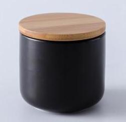 250ml Decoration luxury wholesale ceramic candle jars / matte black candle jar with wood lid