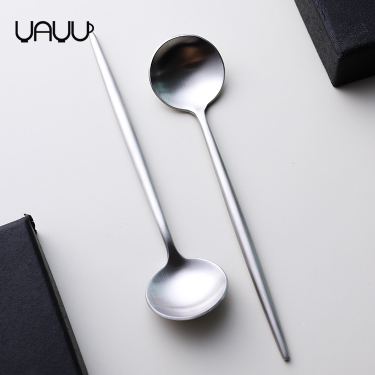 Luxury restaurant hotel serving spoon set dessert stainless steel spoon with long handle