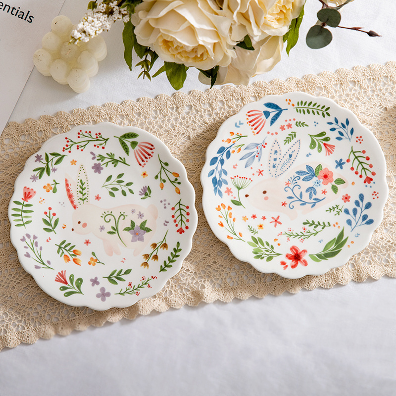 Easter gifts decorating plates dining Easter bunny plate printed flower rabbit pattern ceramic dished plates