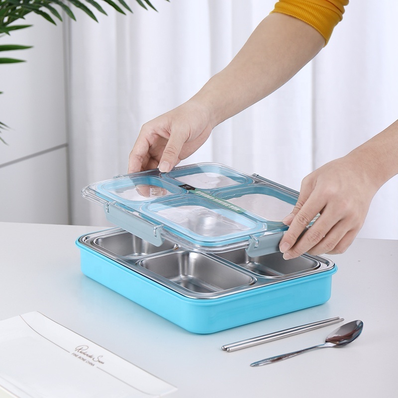 304 Stainless Steel Silicone 3/4 Compartment Lunch Box High Quality Food Container Student Convenient Lunch Box