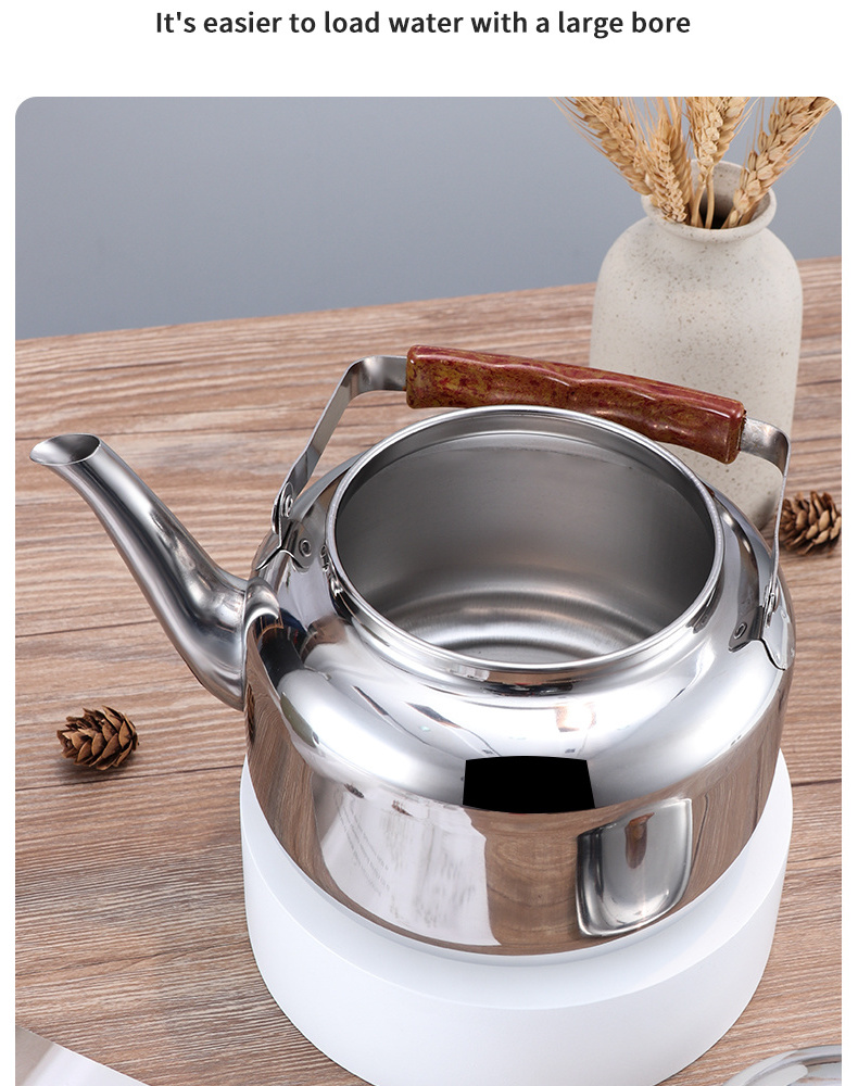 1L 4L Stainless Steel Boiling Water Kettle Classic Teapot Metal Whistling Kettle with Wood Grain Handle