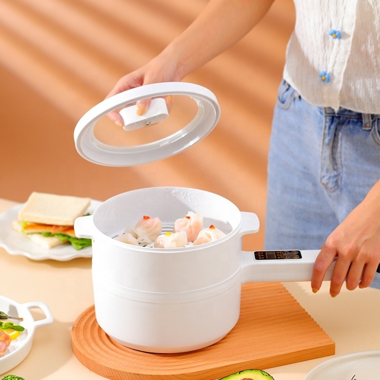 1.5L Long Handle Mini Electric Hot Pot Wok Multifunction Electric Skillets Electric Nonstick Cooking Pot with Steamer