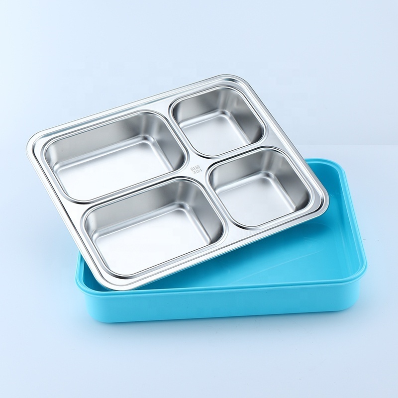 304 Stainless Steel Silicone 3/4 Compartment Lunch Box High Quality Food Container Student Convenient Lunch Box