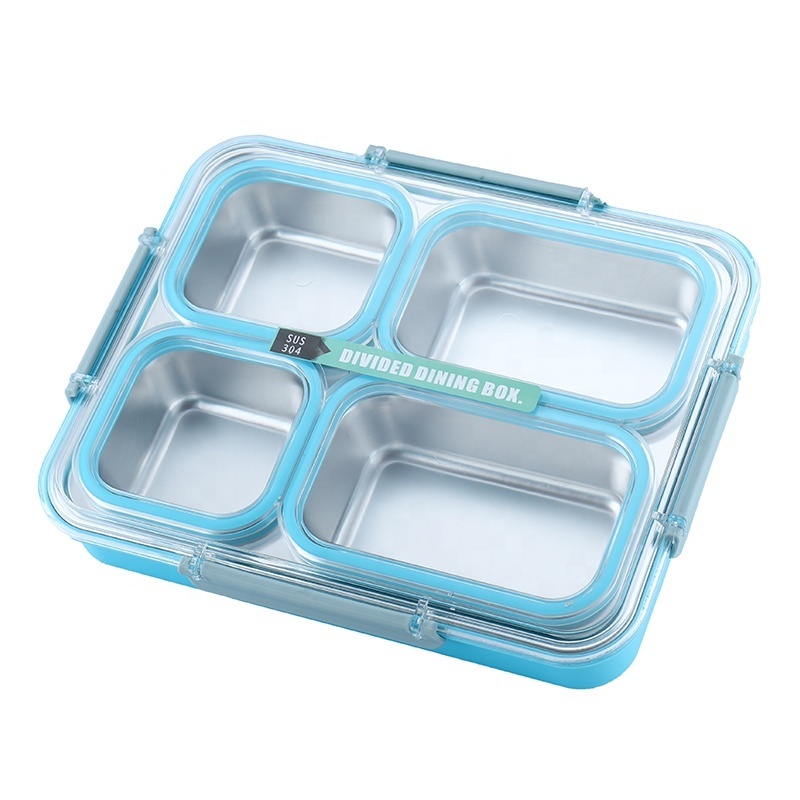 304 Stainless Steel Silicone 3/4 Compartment Lunch Box High Quality Food Container Student Convenient Lunch Box