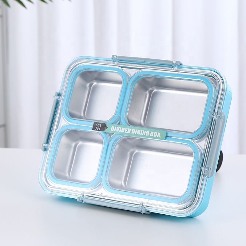 304 Stainless Steel Silicone 3/4 Compartment Lunch Box High Quality Food Container Student Convenient Lunch Box