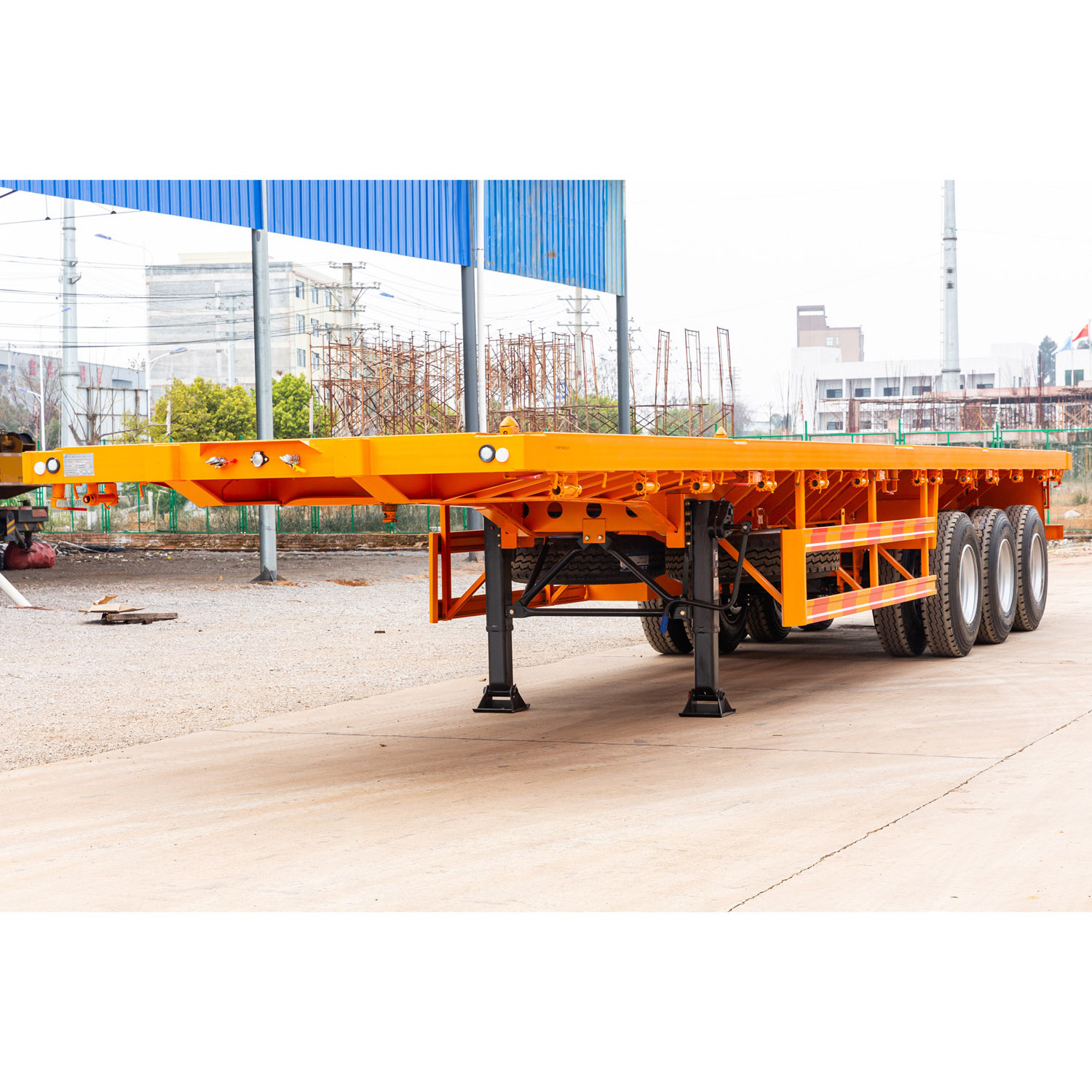 3 Axle Flatbed Semi-Trailer 20FT 40FT 12 Wheeler Tri-axil Vehicle Flat bed Semi Trailer