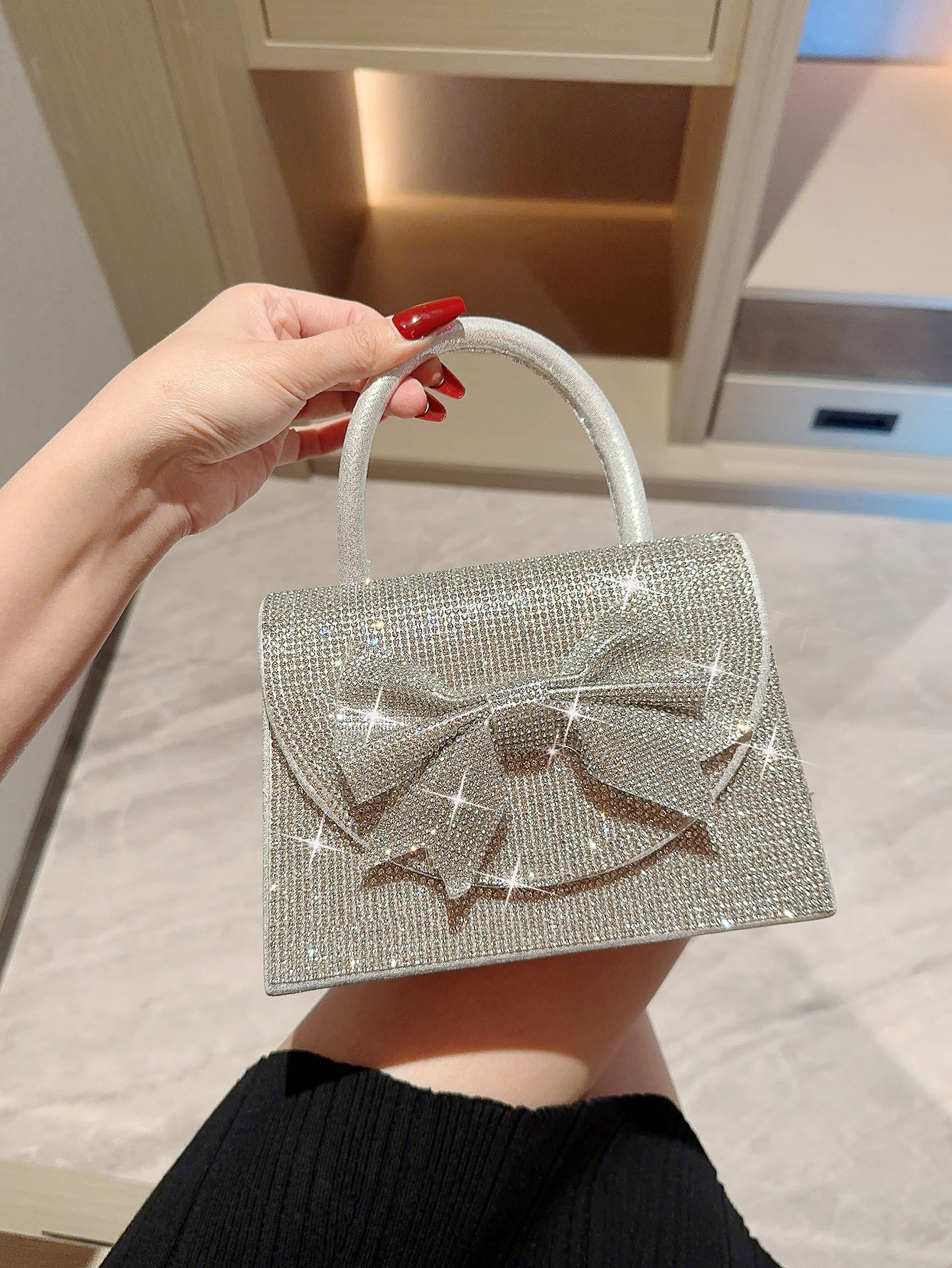 2024 wholesale fashion chain rhinestone evening handbag luxury shiny wallet women's mini cute trendy bag bow women's banquet bag