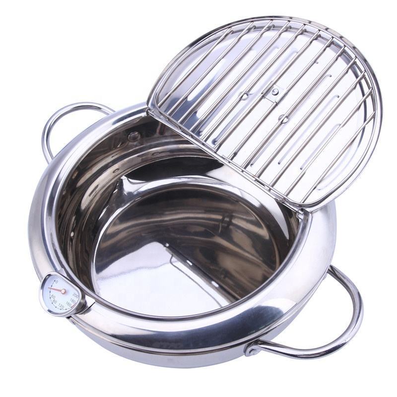 Convenient Stainless Steel Deep Frying Fryer Pot With Thermometer And Oil Filter Rack For Home Kitchen