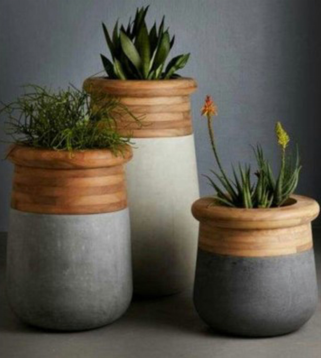 Nordic Style Succulent Plant Usage Wood Grain Flower Cement Pots Plant Pots For Garden