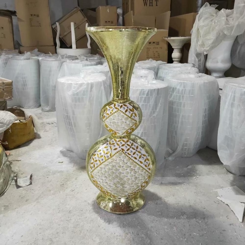 60cm to 120cm Luxury Gold Glass Pearl Dry Flower Arrangement Large Floor Vase For Living Room Decor