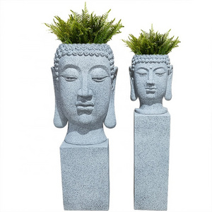 Southeast Style Garden Decoration Buddha Head Planters and Flower Pots with Square Pillar Holder Column