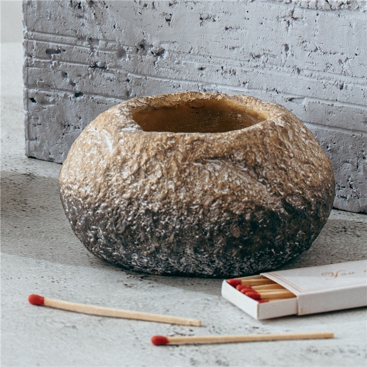 High quality stone shape empty cement candle vessel home tabletop decor cement unique candle jar