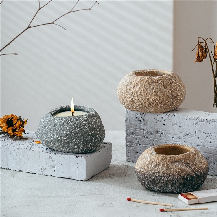 High quality stone shape empty cement candle vessel home tabletop decor cement unique candle jar