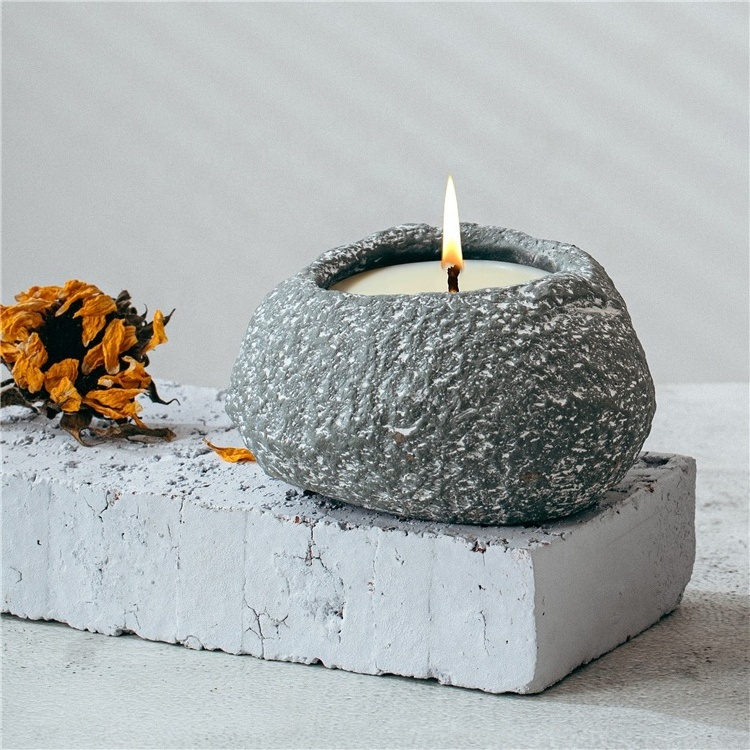 High quality stone shape empty cement candle vessel home tabletop decor cement unique candle jar