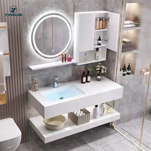 New artificial stone wall mounted marble bathroom sink lavabo vanity cabinet with smart led mirror