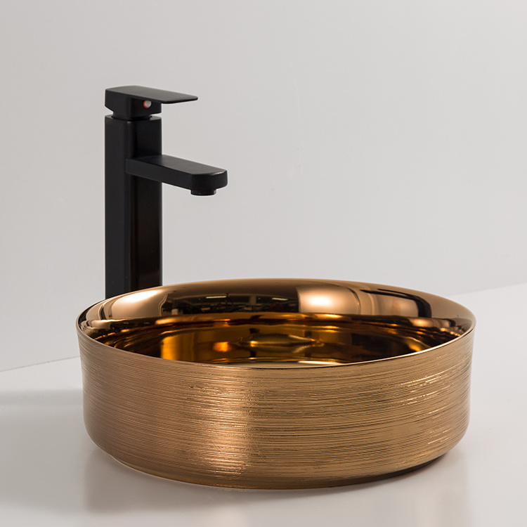 round copper eletro plating handmade wash basin bathroom ceramic porcelain countertop CE CUPC sink vanities basin bathroom sink