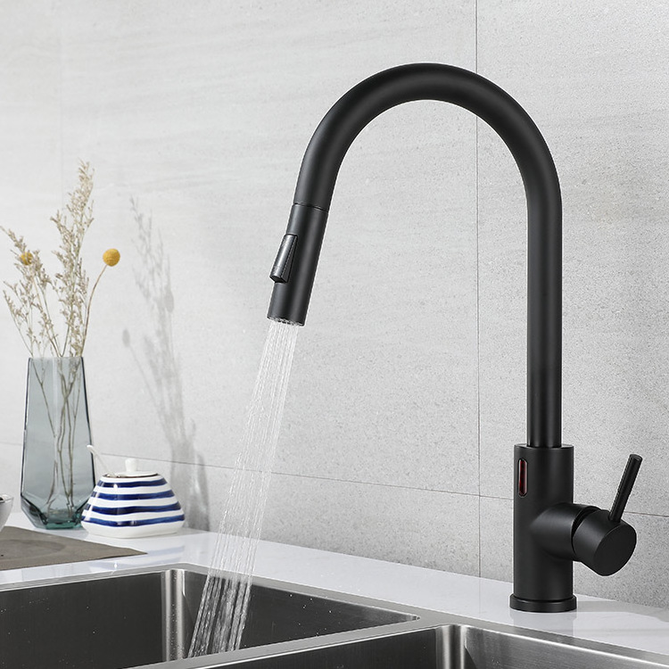 tapware wholesale Pull Out Sprayer Hot and Cold Mixer Black Automatic Smart Sensor Kitchen Faucet