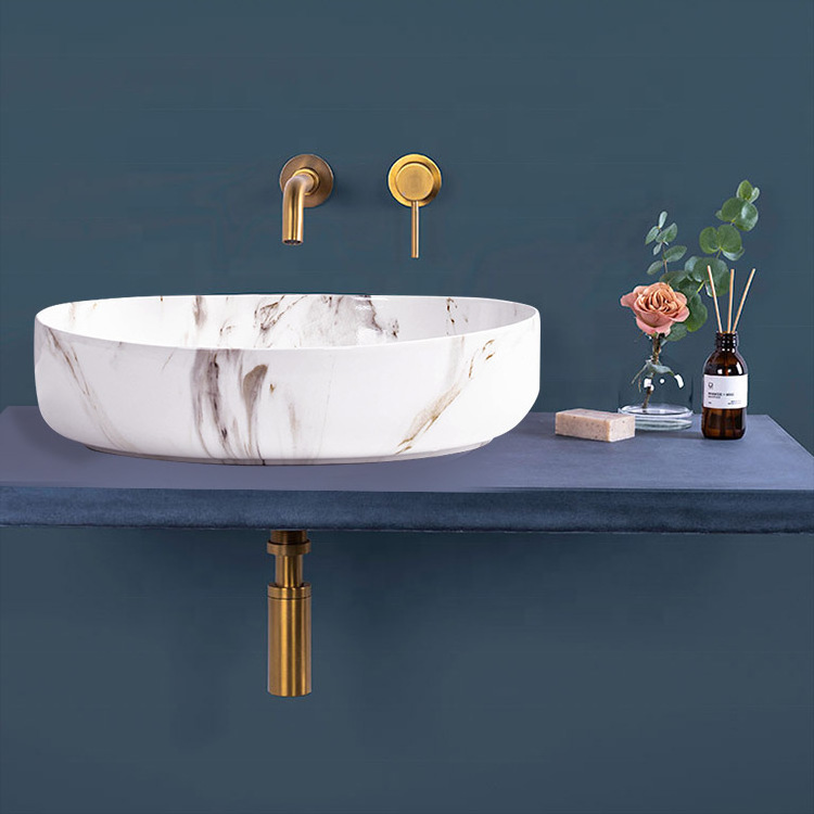 Artistic Porcelain European Bathroom Sanitary Ware Ceramic Art Basins Marble Sink Wash Basin