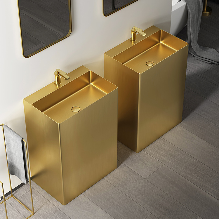 High-end Luxury Bathroom Furniture Handmade Golden Bathroom Sinks Floor mount Pedestal Basin