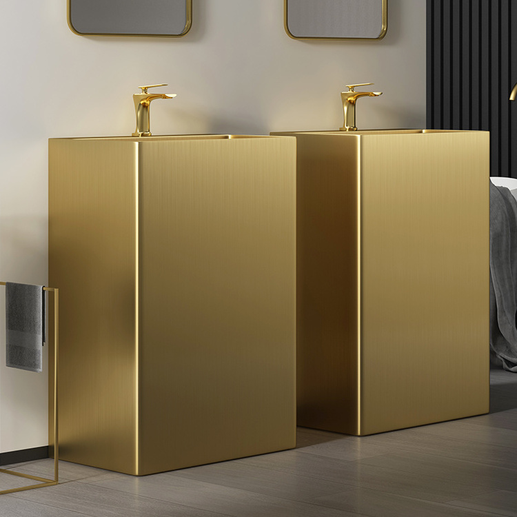 High-end Luxury Bathroom Furniture Handmade Golden Bathroom Sinks Floor mount Pedestal Basin