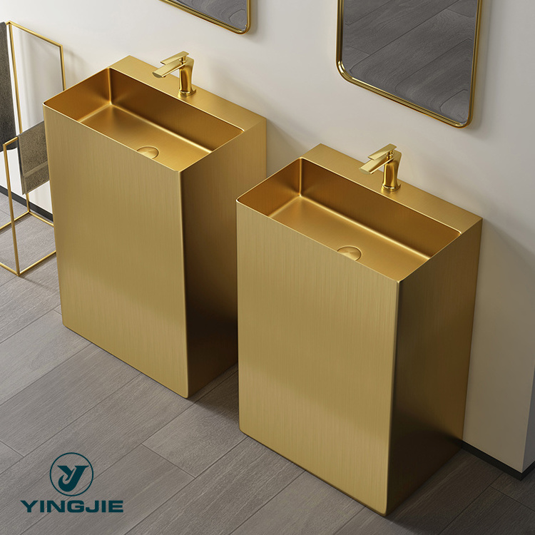 High-end Luxury Bathroom Furniture Handmade Golden Bathroom Sinks Floor mount Pedestal Basin