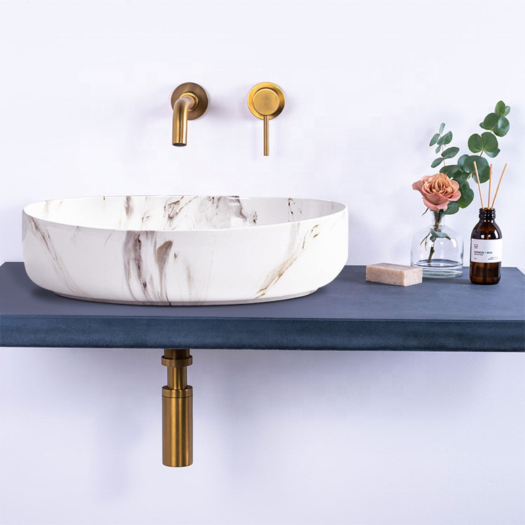 Artistic Porcelain European Bathroom Sanitary Ware Ceramic Art Basins Marble Sink Wash Basin