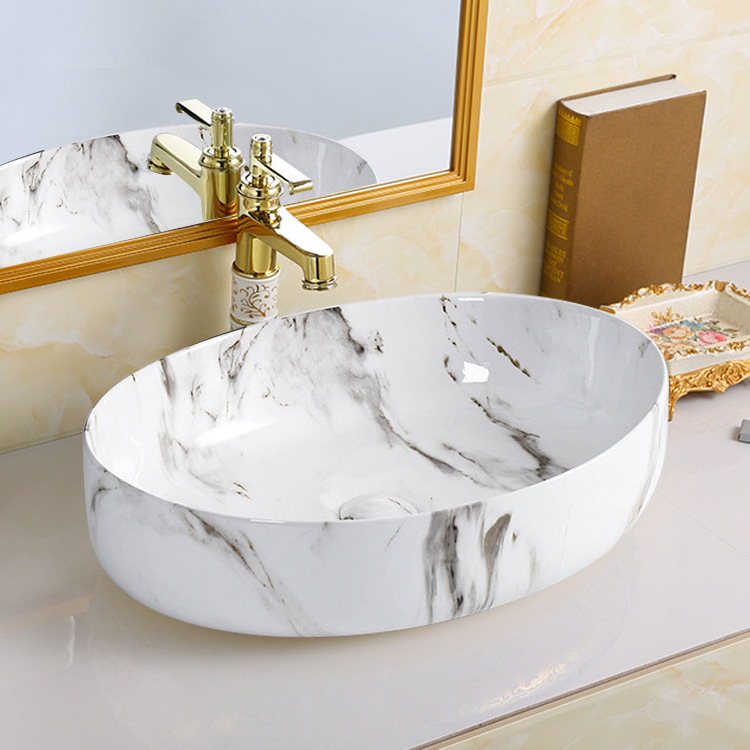 Artistic Porcelain European Bathroom Sanitary Ware Ceramic Art Basins Marble Sink Wash Basin