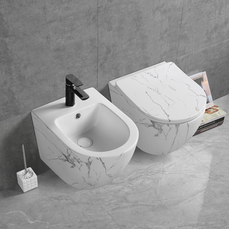 Surface matte white/black Marble Pattern Basin ceramicHung Toilet