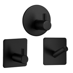 Black double sides adhesive Wall Hook For Clothes Stainless Steel Towel Keys Hanger Wall Mount 3m Adhesive Storage Hook