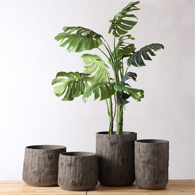 Lifelike wood pattern surface indoor outdoor large cement flower pots / home garden decoration molds for concrete planters