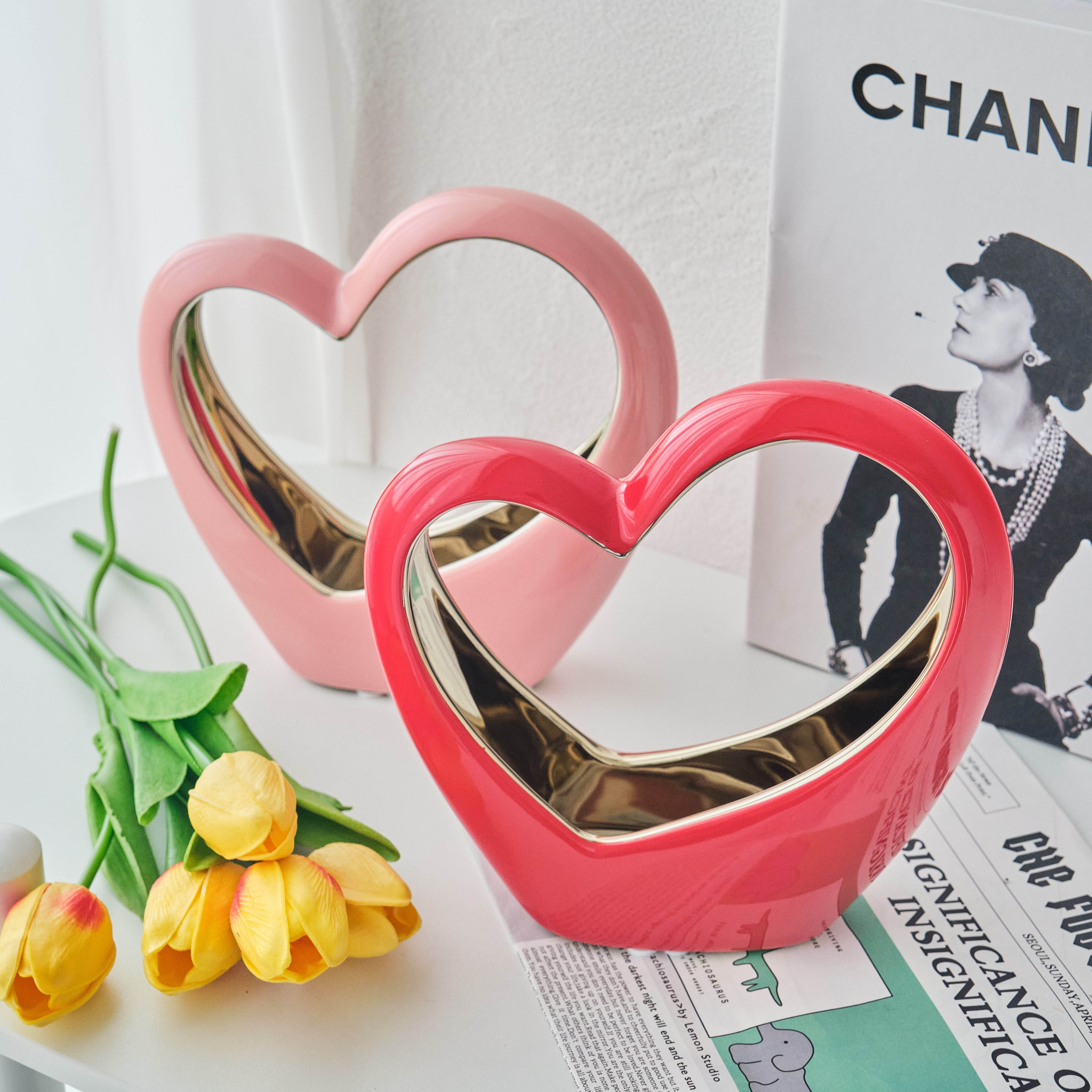 Modern nodic style wedding decorations ceramic ornaments luxury heart shape home decor for valentine gift