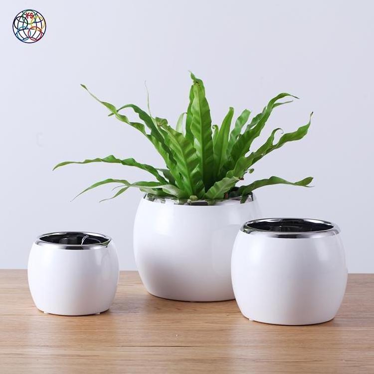 White silver glazed pottery planter outdoor tall wholesale planters and cheap flower pots for sale