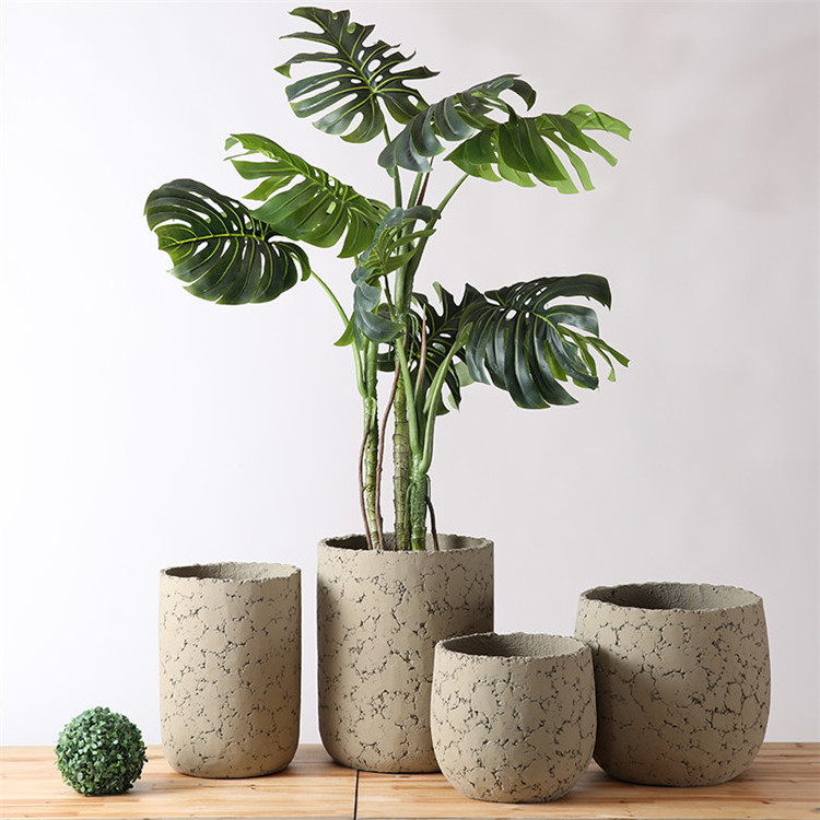 Hand curved matte modern indoor outdoor home goods handicraft cement planters / garden decoration concrete flower pot molds