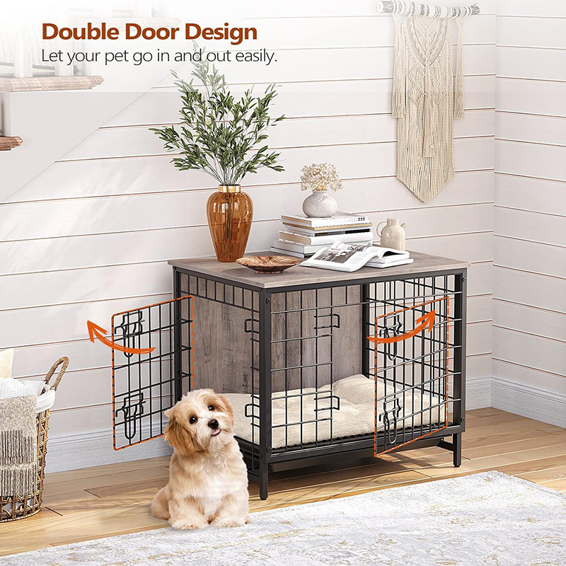 Dog Crate Furniture Wooden Dog Crate End Side Table Dog Kennels With 3 Doors Indoor Decorative Style Mesh Pet Crate For Large