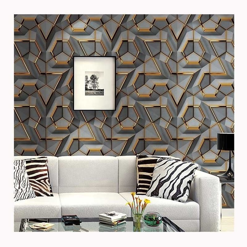 Interior 3D Geometric Wallpapers/wall Coating PVC Black and Gold Wallpaper