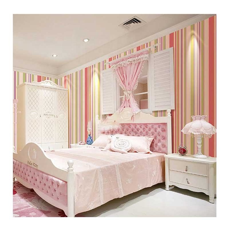 Modern Children's Room Wallpaper Pink and Blue Striped PVC Vinyl Waterproof Plaid Wall Covering for Home and Hotel Decoration