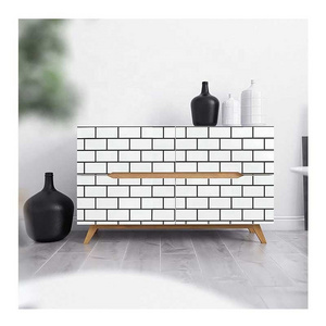 White Brick Wallpaper Peel and Stick 3D Effect Blocks Vintage Brick Faux Textured Self-Adhesive Wallpaper Kitchen Cabinets