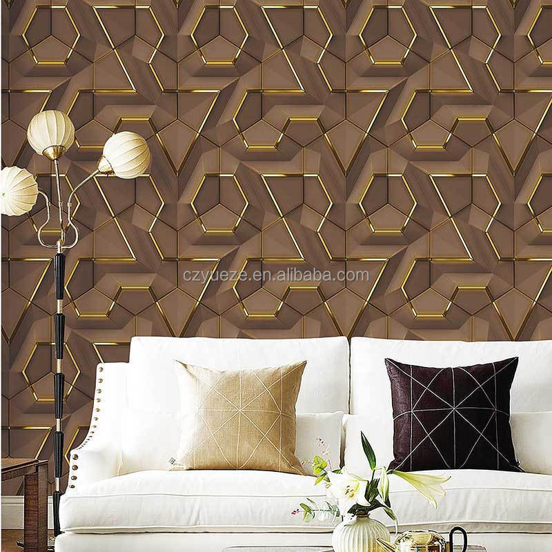 Interior 3D Geometric Wallpapers/wall Coating PVC Black and Gold Wallpaper