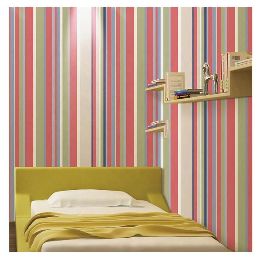 Childrens' room pink and blue striped vinyl wallpaper pvc wall covering home decoration