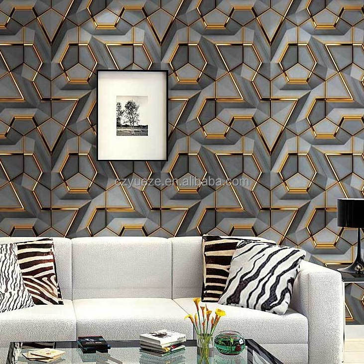 Interior 3D Geometric Wallpapers/wall Coating PVC Black and Gold Wallpaper