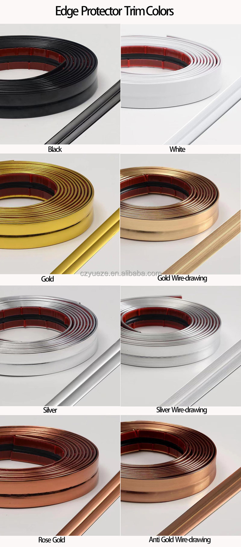 Plastic Self Adhesive Metal Alike PVC Flexible Wall Edge Corner Guards Protectors Decorative Table Protective Strip Trim